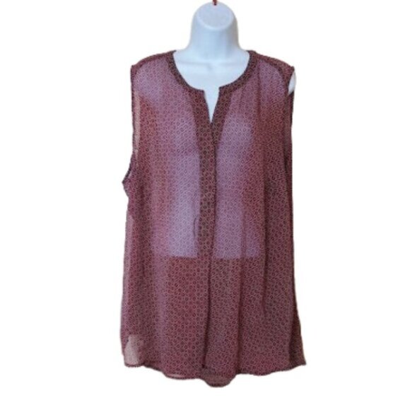 Long Red Printed Tank Sleeveless Blouse Size 2X - Picture 1 of 5